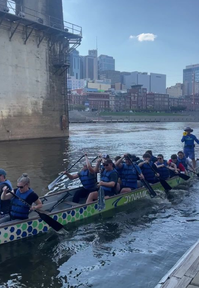 Employees on a dragon boat.